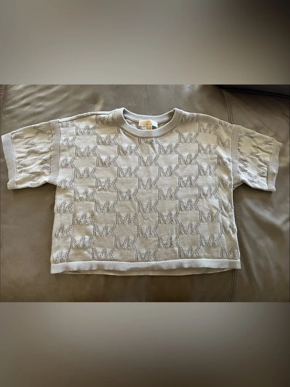 Michael Kors Beige Knit Short-Sleeve Logo Sweater Top